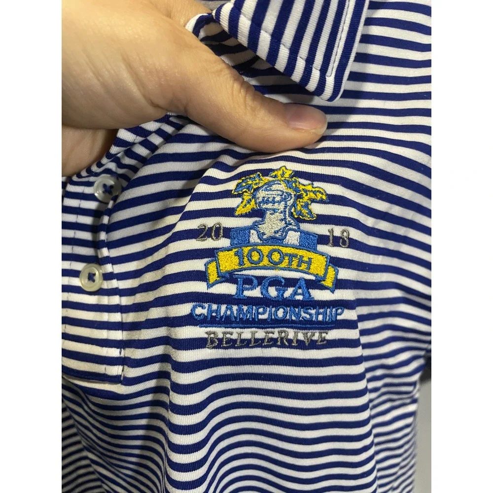 Polo Ralph Lauren Shirt Kids M 10-12 Blue White Striped 2018 PGA Championship